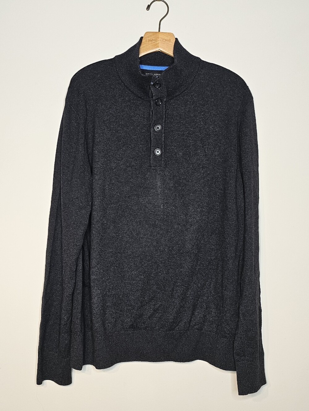 Banana Republic Button Up Mock Neck Sweater Cotton Cashmere Blend Size XL Gray